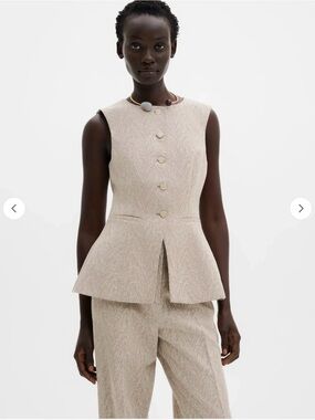 By Malina cream Tailored Sleeveless Peplum Vest textured smart casual NWT